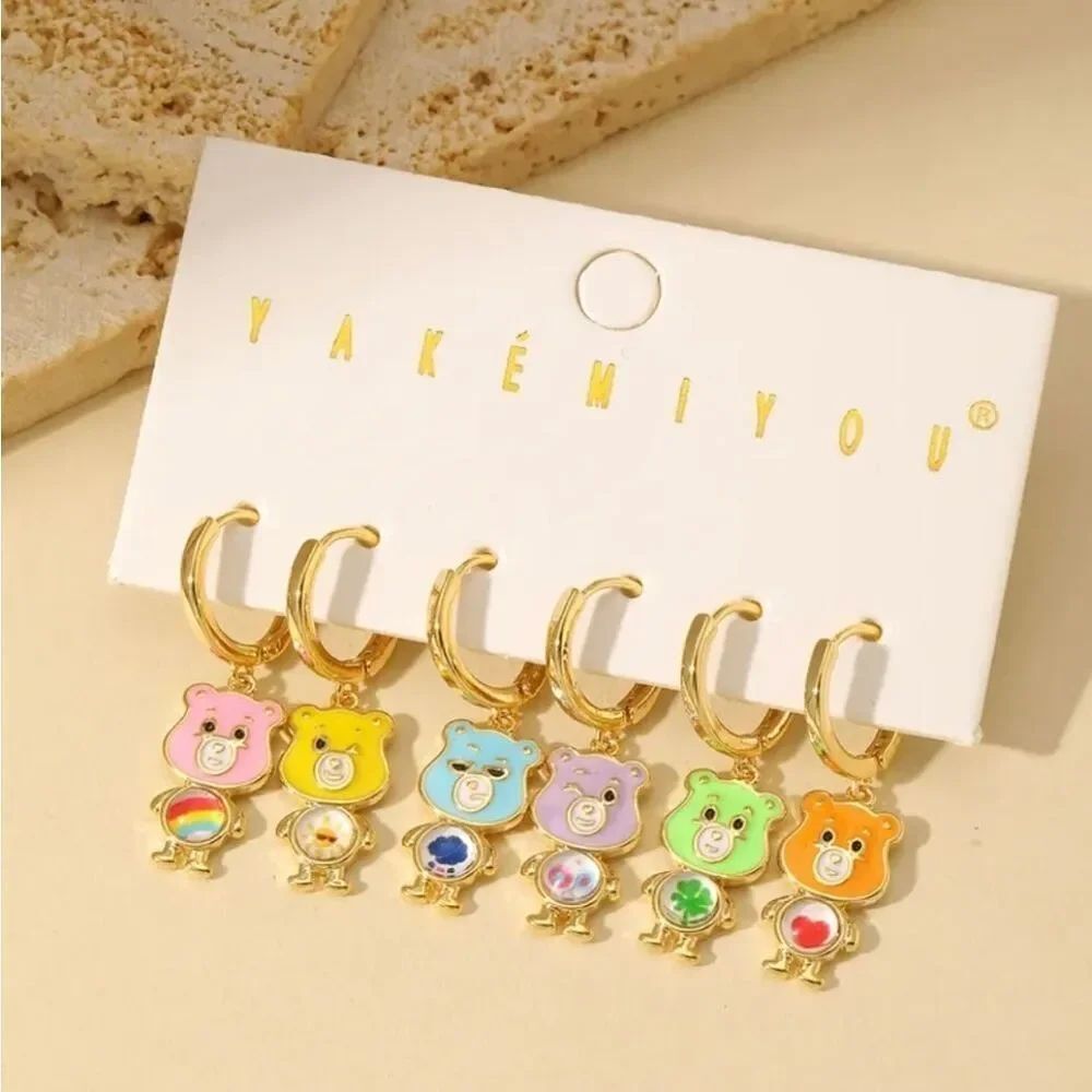 14K Gold Care Bears Theme Mismatched Huggie Hoop Earrings